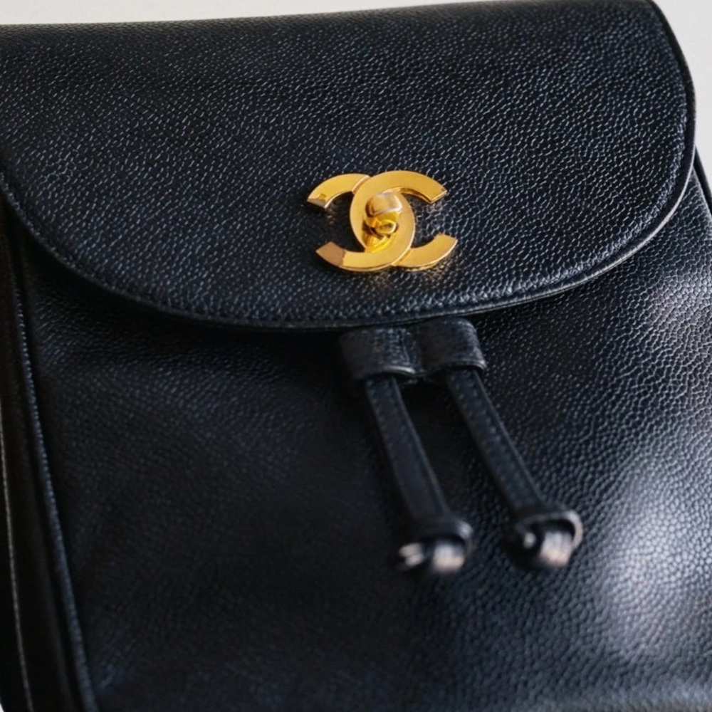 CHANEL Black Caviar Leather Drawstring Backpack with Gold CC - Picture 4 of 10